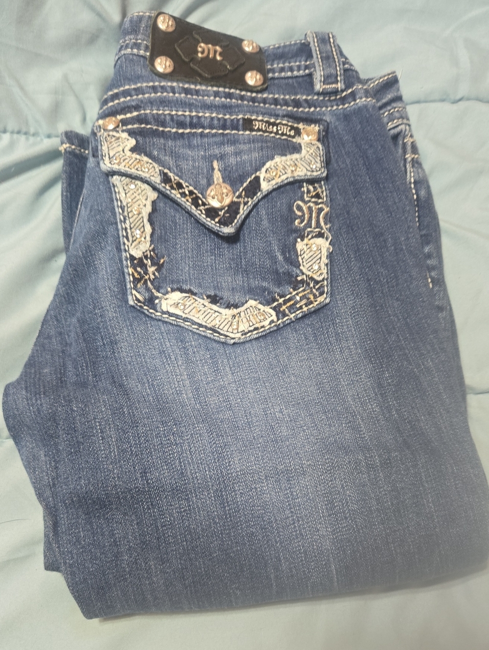 Miss Me Dark Blue Boot Cut Jeans with Embroidered Flap Pocket
